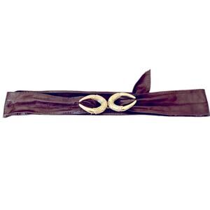 Brown Leather Vintage Adjustable Gold Horn Belt one size